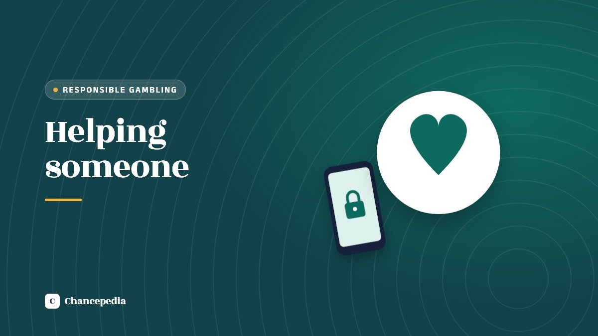 A heart inside a white circle beside a phone showing a padlock, on a dark teal background, with the words Helping someone