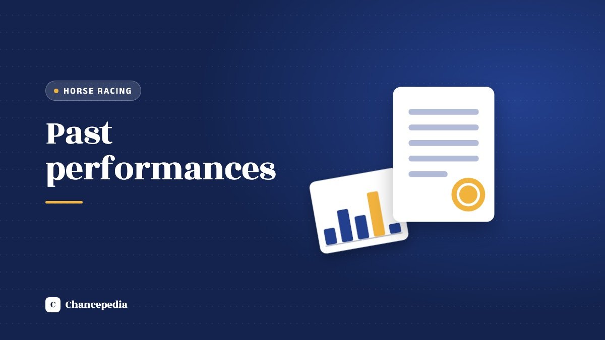 A document with a seal beside a bar chart on a blue panel with the label Past performances
