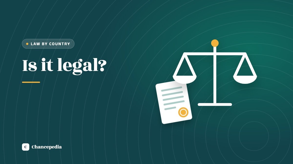 A pair of scales beside a document with a seal on a dark teal background, with the words Is it legal?
